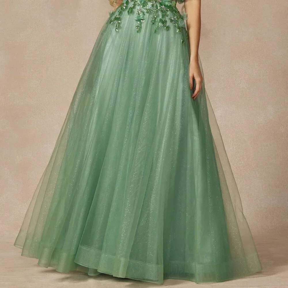 NEW FLOOR LENGTH OFF SHOULDER A-LINE DRESS WITH REMOVABLE PUFF SLEEVES JT 2401 - Picture 8 of 11